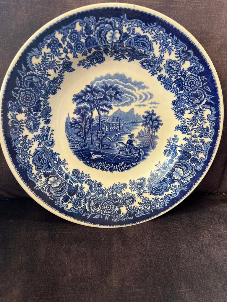 Antiek Petrus Regout Amazone diep bord, blauw-wit, Antiek en Kunst, Ophalen of Verzenden