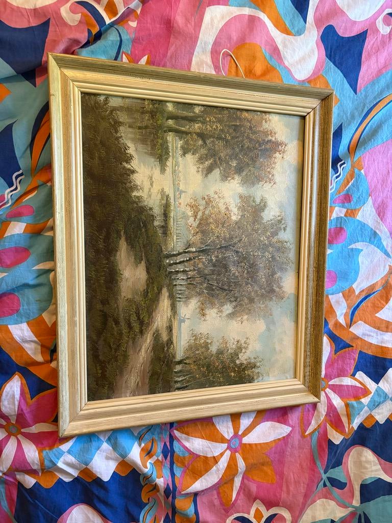 Antiek Schilderij Landschap 50x30 cm, Antiek en Kunst, Kunst | Schilderijen | Klassiek, Ophalen of Verzenden