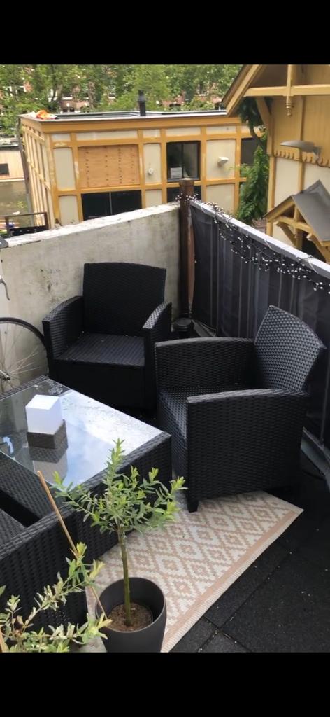 Jysk balkonset: 2 stoelen en een bankje, Tuin en Terras, Tuinsets en Loungesets, Ophalen, Zo goed als nieuw, 4 zitplaatsen