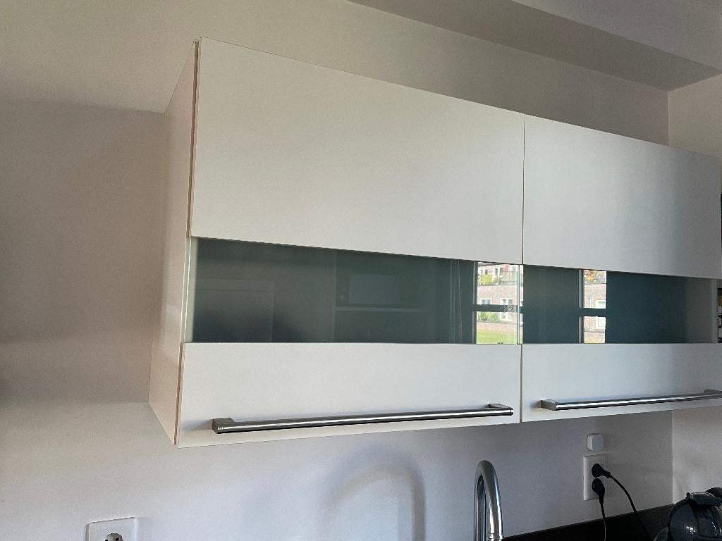 Bovenkastjes voor keuken  creme wit met melkglas, Ophalen, Gebruikt, 100 tot 150 cm, Minder dan 100 cm