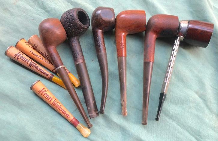 6 oude pijpen o.a. van bruyère en 4 sigarettenpijpjes, Verzamelen, Rookartikelen, Aanstekers en Luciferdoosjes, Gebruikt, (Water)pijp