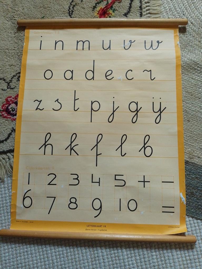 Oude schoolplaat letterkaart en cijferkaart, Antiek en Kunst, Antiek | Schoolplaten, Ophalen of Verzenden