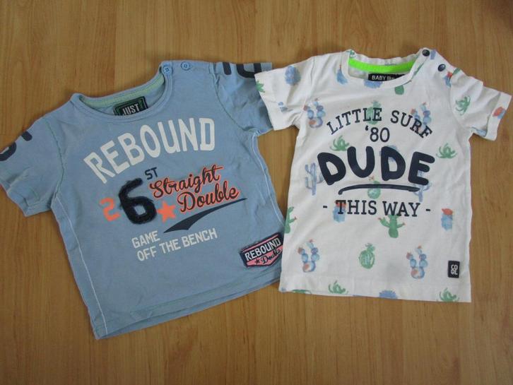 Just Small + Baby Blue maat 80 - twee stoere shirts, Kinderen en Baby's, Babykleding | Maat 80, Zo goed als nieuw, Jongetje, Shirtje of Longsleeve