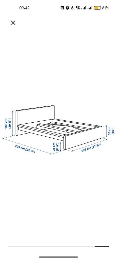 Ikea Malm bedframe 180x200 met matras, Zwart, Tweepersoons, Ophalen of Verzenden, Zo goed als nieuw