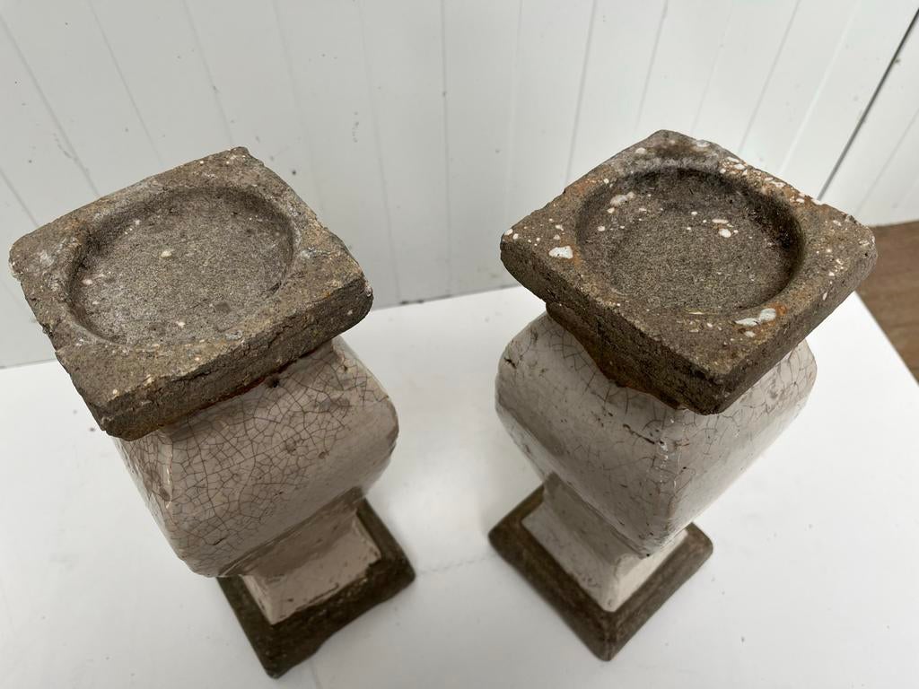 Set van 2 stenen vazen, Ophalen, Wit, Minder dan 50 cm