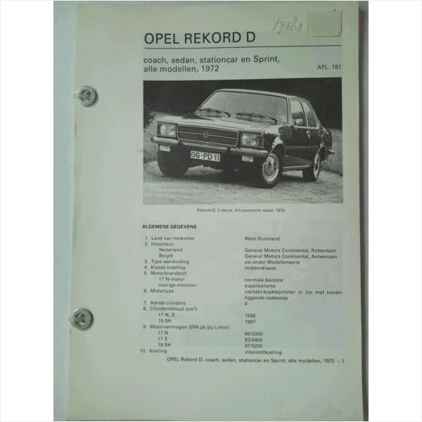 Opel Rekord D Vraagbaak losbladig 1972 #2 Nederlands, Ophalen of Verzenden, Gelezen, Opel
