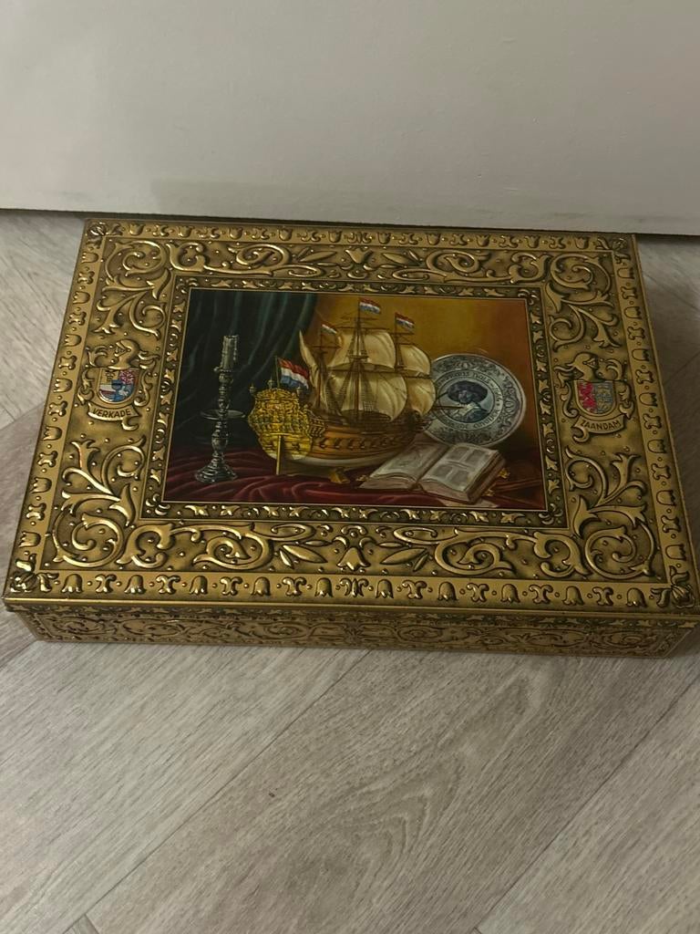 Vintage Verkade Koekblik - Gouden Decoratie Zaandam, Verzamelen, Blikken, Ophalen of Verzenden, Gebruikt, Koek(jes), Verkade
