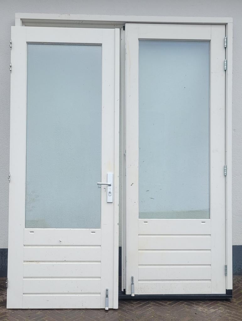 Hardhouten openslaande tuindeuren inclusief kozijn!, Ophalen, Gebruikt, Deurkozijn, 150 tot 225 cm