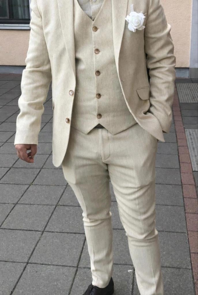 Beige pak kostuum, Ophalen of Verzenden, Zo goed als nieuw, Trouwpak