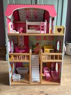 Houten poppenhuis 90cm met 16 meubels en wc met geluid, Ophalen, Gebruikt, Poppenhuis