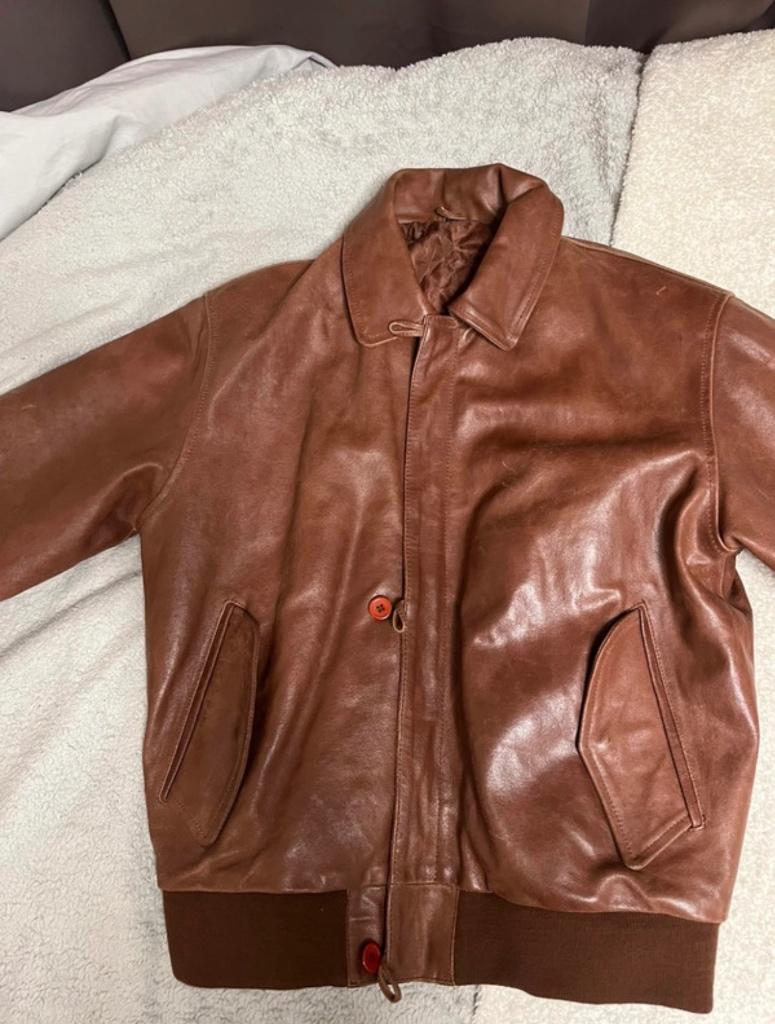 Vintage leather bomber jacket, Kleding | Heren, Jassen | Winter, Maat 52/54 (L), Bruin, Verzenden, No name