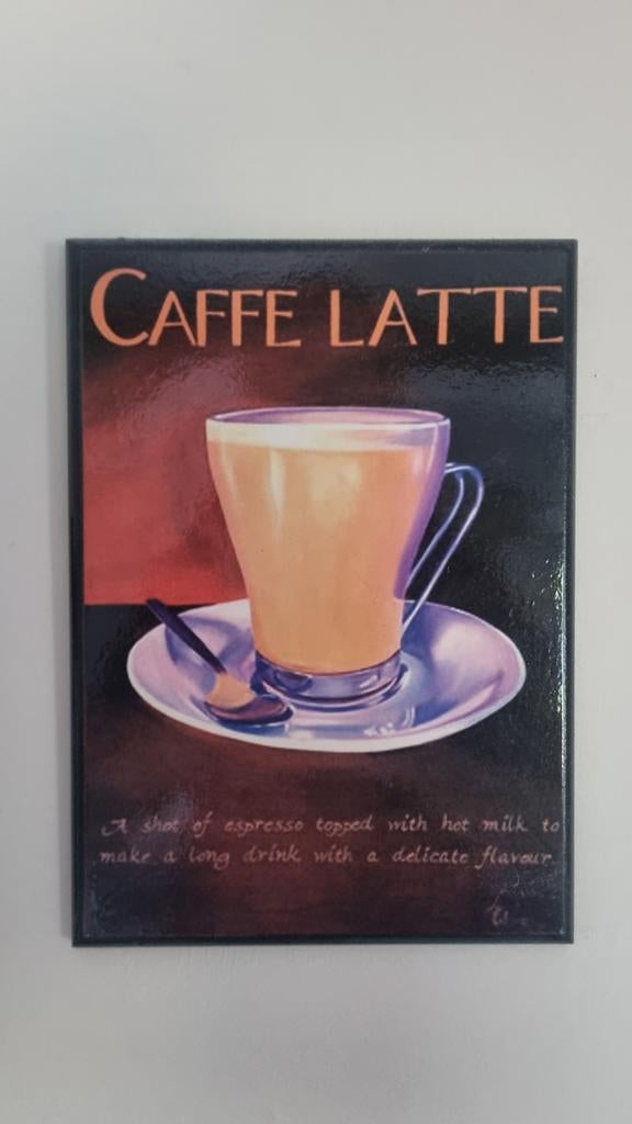 Vintage Houten Wandbord Cafe Latte - 26x19 cm, Huis en Inrichting, Woonaccessoires | Wanddecoraties, Ophalen of Verzenden, Zo goed als nieuw
