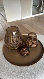 Tasman taupe 3 x vaas/windlicht, Overige kleuren, Ophalen of Verzenden, Minder dan 50 cm, Glas