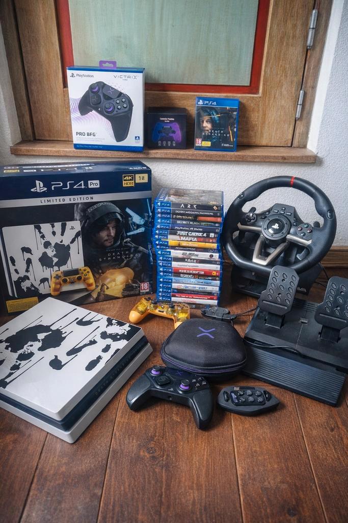 PS4 Pro Limited Edition met racestuur, controller en games, Spelcomputers en Games, Spelcomputers | Sony PlayStation 4, Zo goed als nieuw