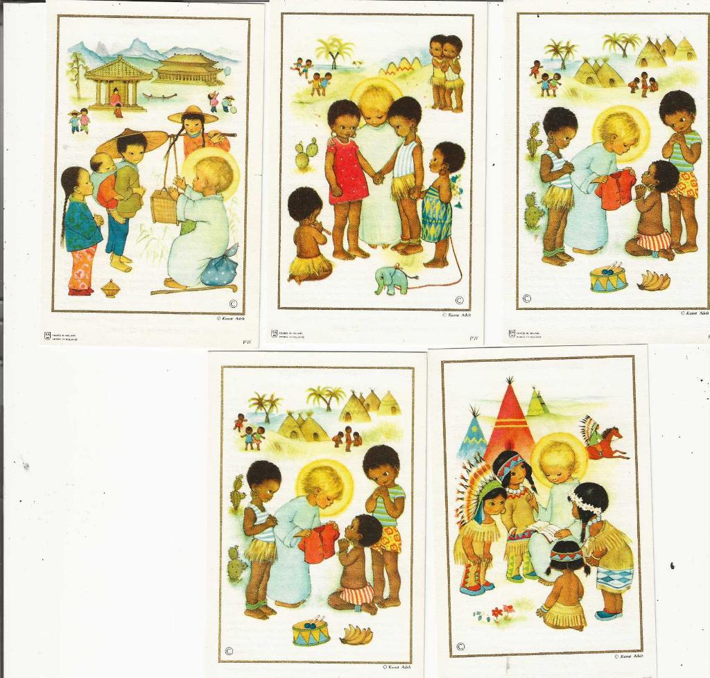 Kunst Adelt 5 prachtige Prentjes met Kinderen, Verzamelen, Verzenden, Gebruikt, Kaart of Prent, Christendom | Katholiek