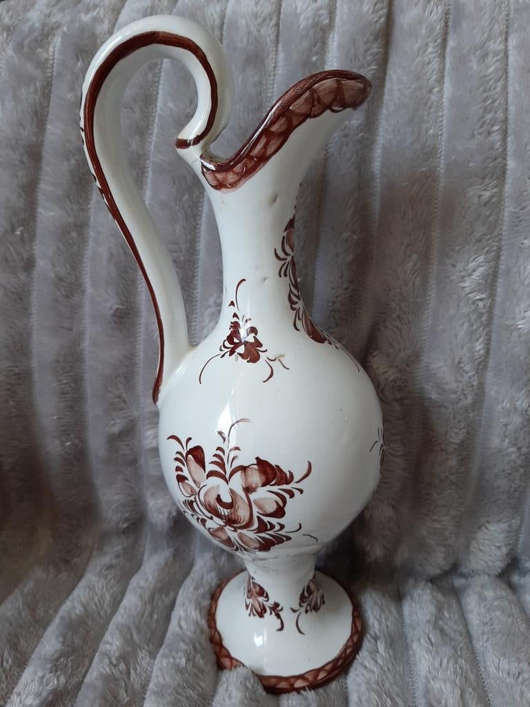 Vintage Portugese vaas/kan met handgeschilderde bloemen, Ophalen of Verzenden
