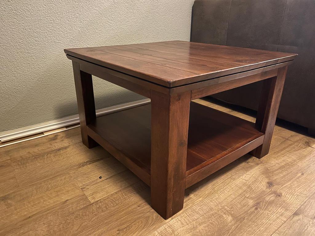 Hoektafel teak, Huis en Inrichting, Tafels | Bijzettafels, Ophalen, Zo goed als nieuw, 75 cm of meer, 60 cm of meer