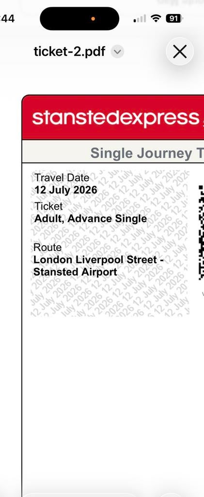 2 x treinticket Liverpool station - Stansted Airport 12 juli, Tickets en Kaartjes, Twee personen, Trein, Met bestemming of datum