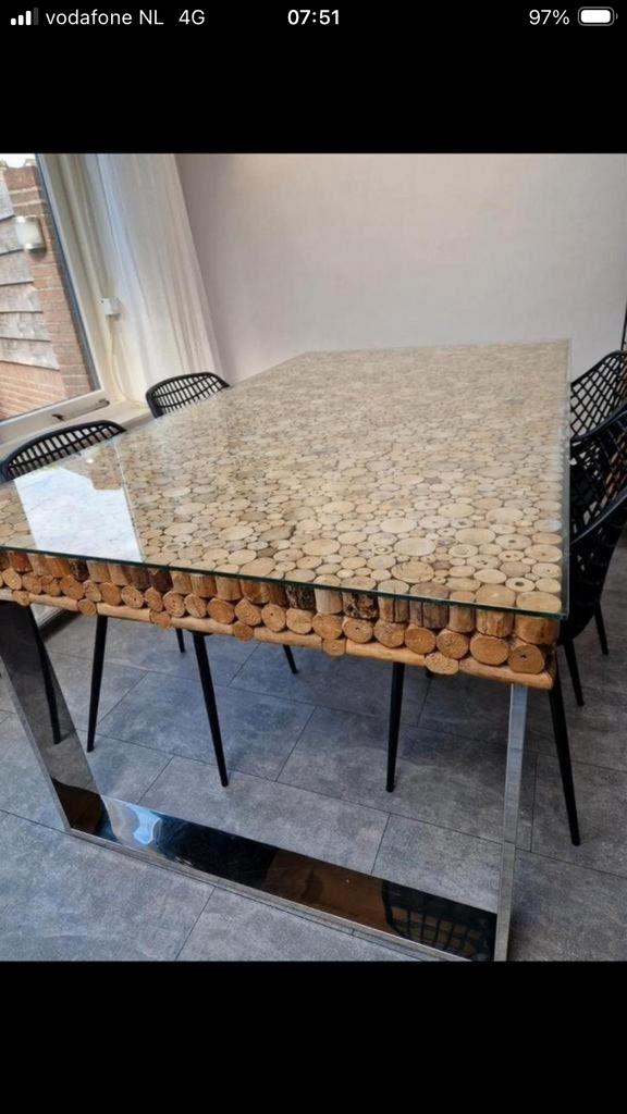 Rofra home Houten eettafel met glazen blad, Ophalen of Verzenden, Zo goed als nieuw