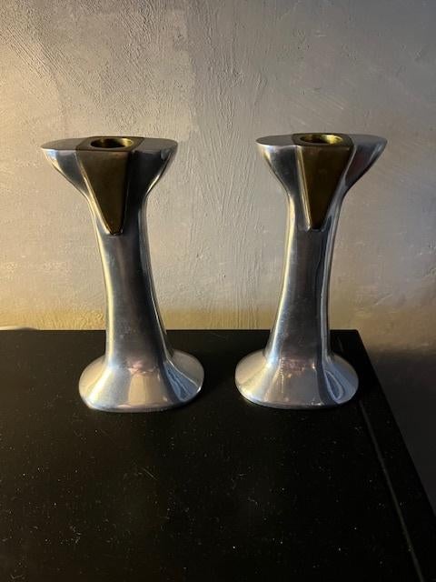 Vintage brutalist David Marshall candlestick holders Bauhaus, Ophalen