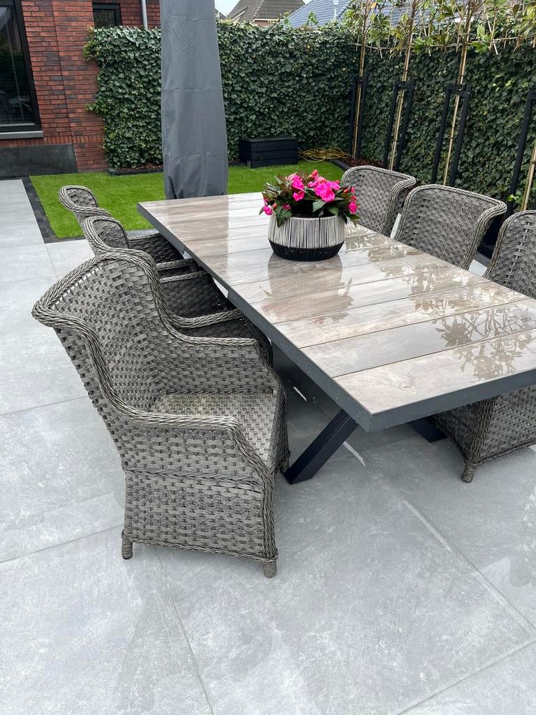 6 zgan tuinstoelen, Tuin en Terras, Kunststof, 6 zitplaatsen, Ophalen of Verzenden, Zo goed als nieuw