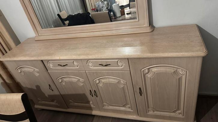 Buffetkast met spiegel - Crèmekleurig, Huis en Inrichting, Kasten | Dressoirs, Gebruikt, 150 tot 200 cm, 25 tot 50 cm, Met lade(s)