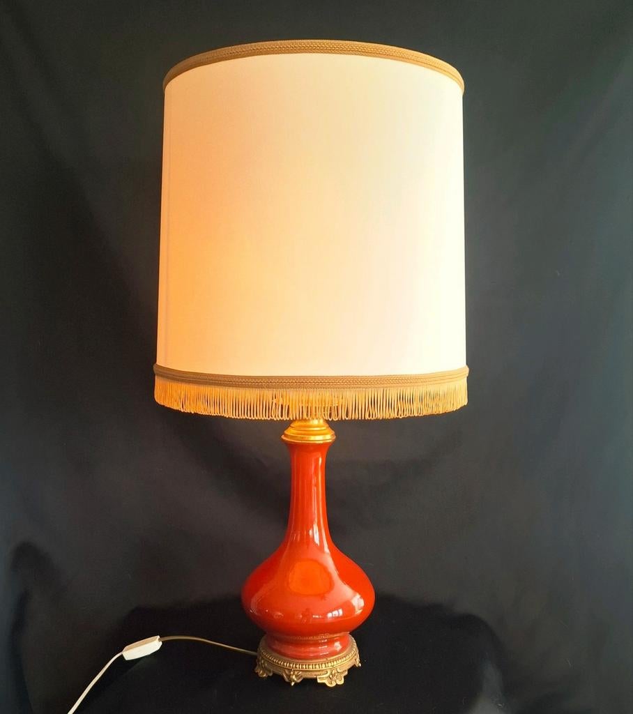 Grote Vintage "Sang du Boeuf" Tafellamp, Huis en Inrichting, Lampen | Tafellampen, Ophalen of Verzenden, Zo goed als nieuw, Overige materialen
