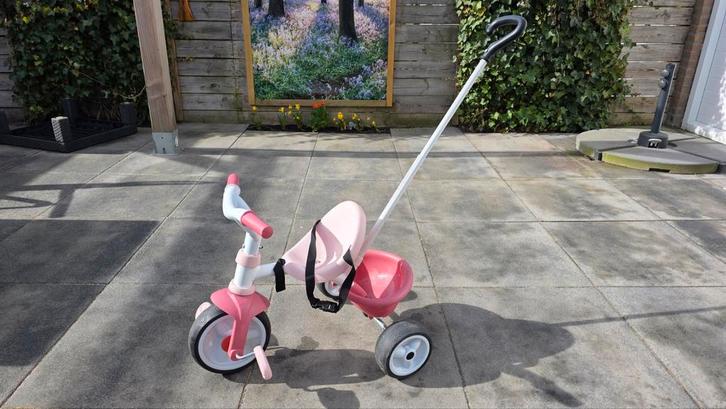 Smoby driewieler roze met duwstang, Fietsen en Brommers, Fietsen | Driewielfietsen, Gebruikt, Ophalen