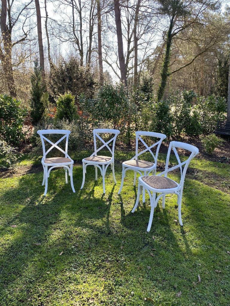 Crossback stoelen wit 4 stuks, Huis en Inrichting, Stoelen, Zo goed als nieuw, Vier, Hout, Riet of Rotan, Wit, Ophalen
