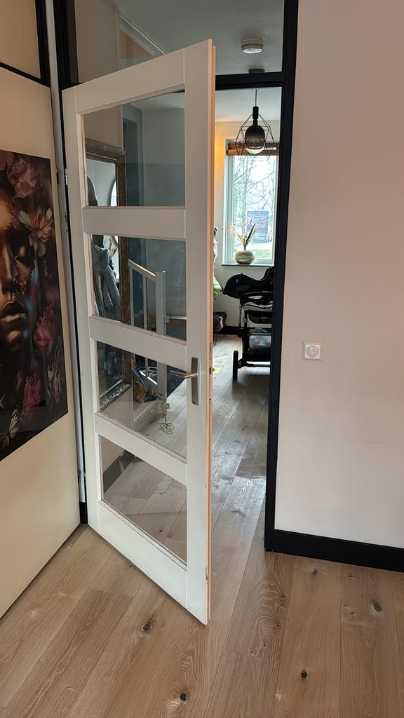 Binnendeur wit met glas vensters opdek links 211,5x93cm, 80 tot 100 cm, Binnendeur, Ophalen of Verzenden, Zo goed als nieuw