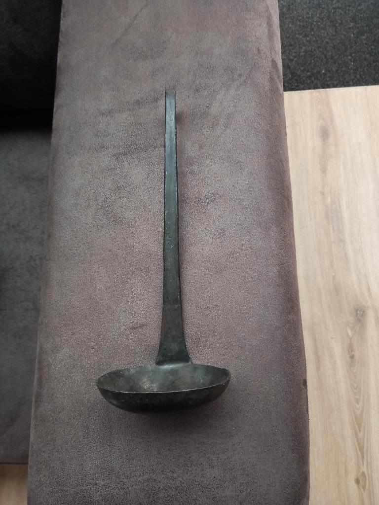 Oud metalen lepel/hangkandelaar landelijk stoer sober, Huis en Inrichting, 25 tot 50 cm, Ophalen of Verzenden, Metaal, Bruin