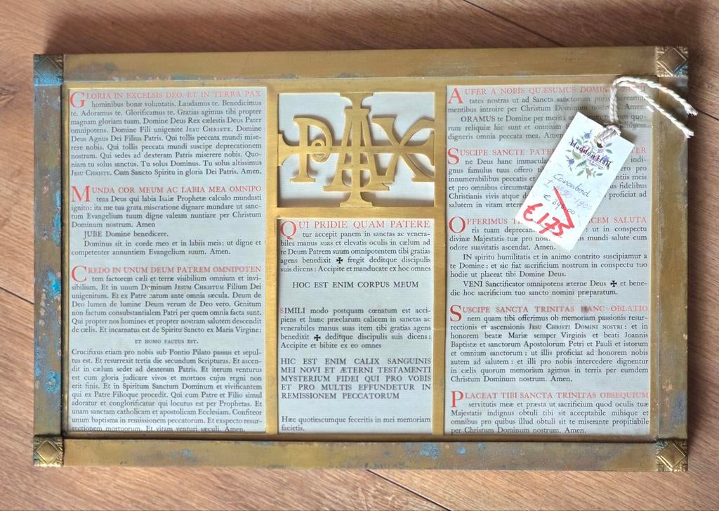 Canonbord uit 1890 met Latijnse gebeden 45x28cm, Ophalen of Verzenden