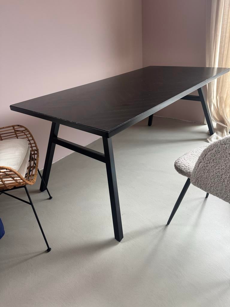 Loods5 zwart houten eettafel -180x90cm-Tienhoven, Huis en Inrichting, Tafels | Eettafels, Ophalen, Gebruikt, 50 tot 100 cm, 150 tot 200 cm