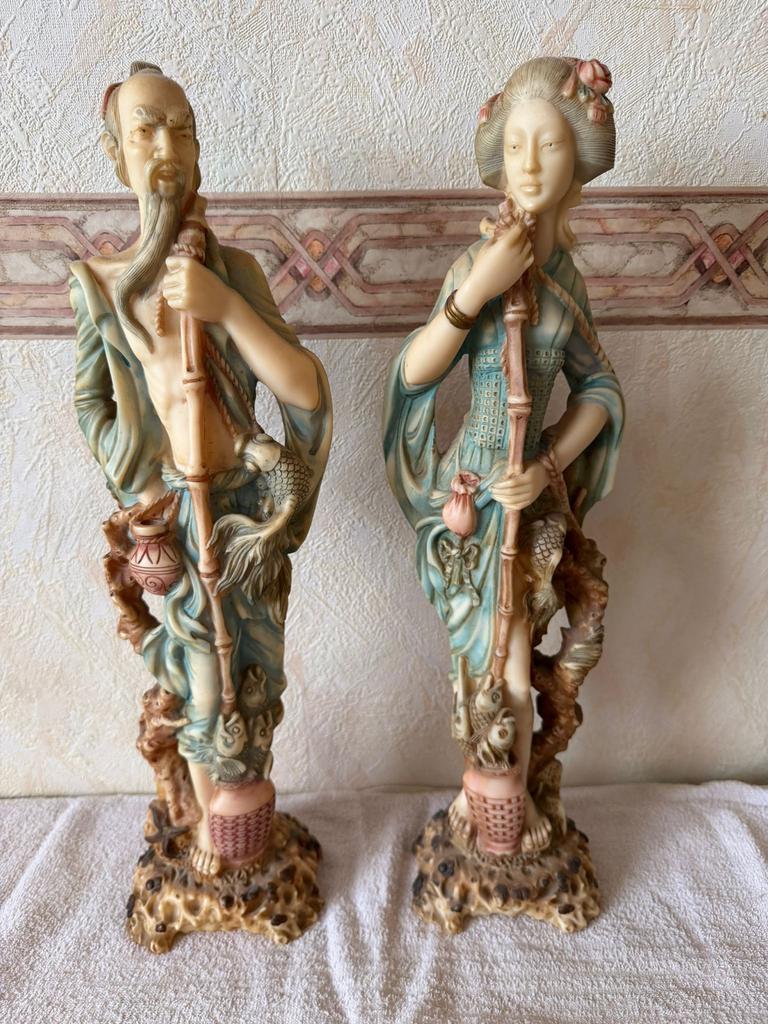 Decoratieve beelden van man en vrouw, Aziatische stijl, Ophalen of Verzenden, Handgemaakt, 20 - 50 cm, Beeld