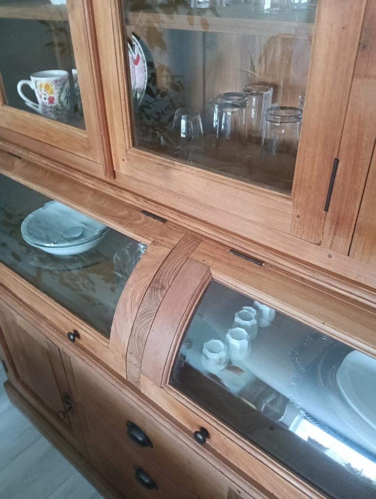 Massief teakhouten grutterskast, Ophalen, Gebruikt, 200 cm of meer, Glas