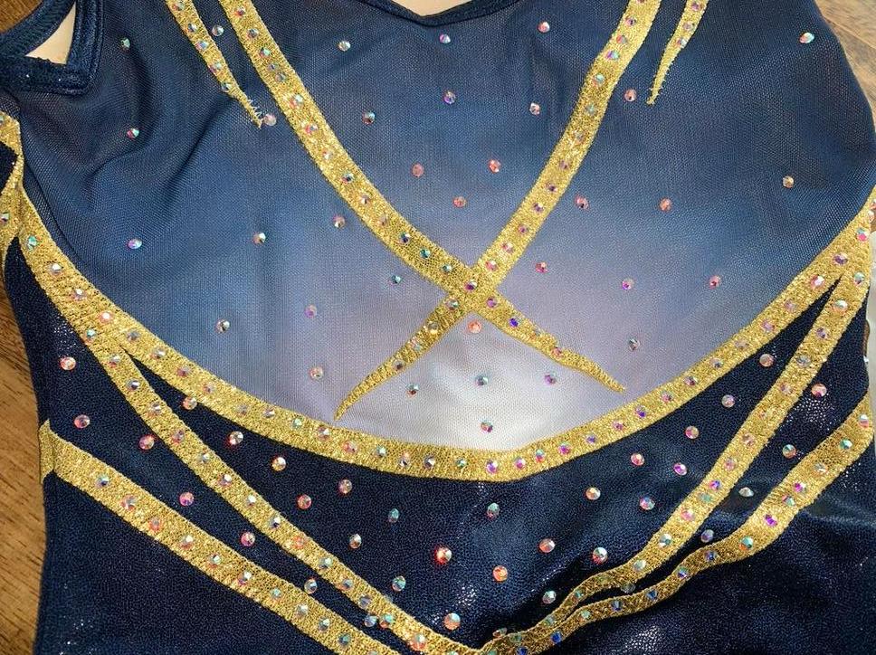 Turnpakje Sparkle & Dream -donkerblauw met goud NIEUW, Sport en Fitness, Turnen, Blauw, Nieuw, Turnpak(je), Kindermaat 122 t/m 140