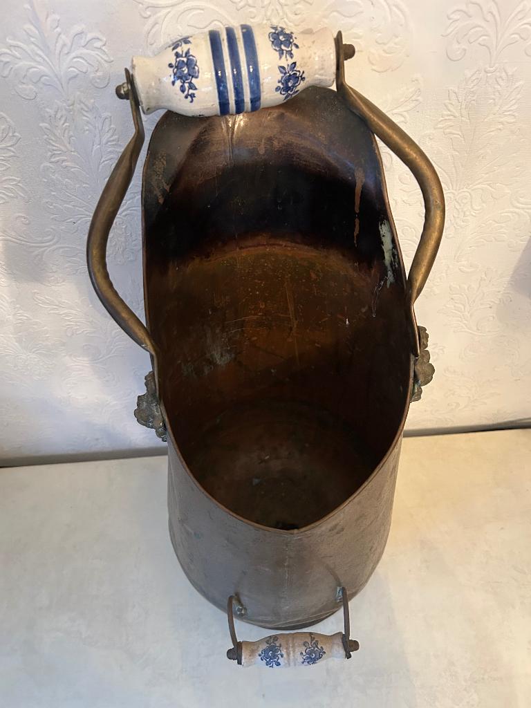 Koperen kolenkit met Delfts blauw handvat, Antiek en Kunst, Antiek | Koper en Brons, Ophalen of Verzenden, Koper