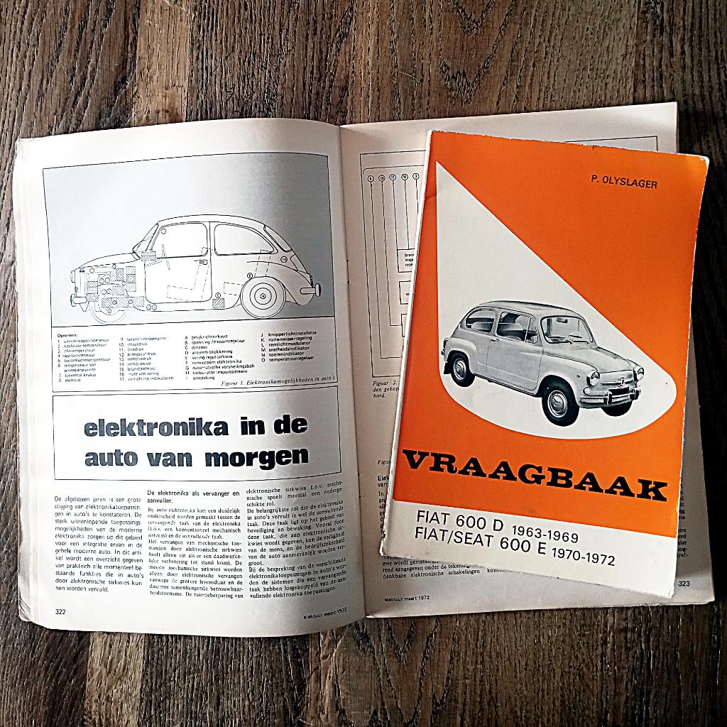 Vraagbaak Fiat 600 D/E + tijdschrift 1972 over toekomst auto, Ophalen of Verzenden, Gelezen, Overige merken, Piet Oyslager