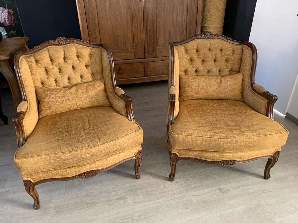2 fauteuils barok oker- goudgeel, Ophalen, Zo goed als nieuw, 75 tot 100 cm, 50 tot 75 cm