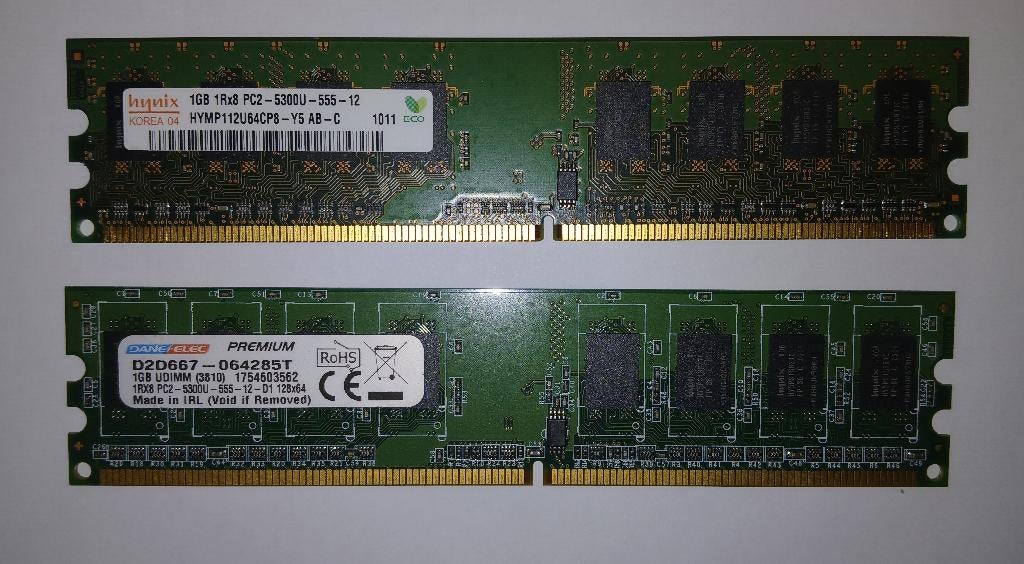 2x 1GB DDR2 Geheugen 667MHz, Computers en Software, RAM geheugen, Ophalen of Verzenden, DDR2, Desktop, Gebruikt