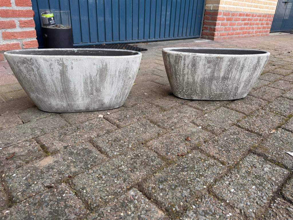 Set van 2 grijze plantenbakken, ovaal, Ophalen, Gebruikt, Minder dan 30 cm, Binnen