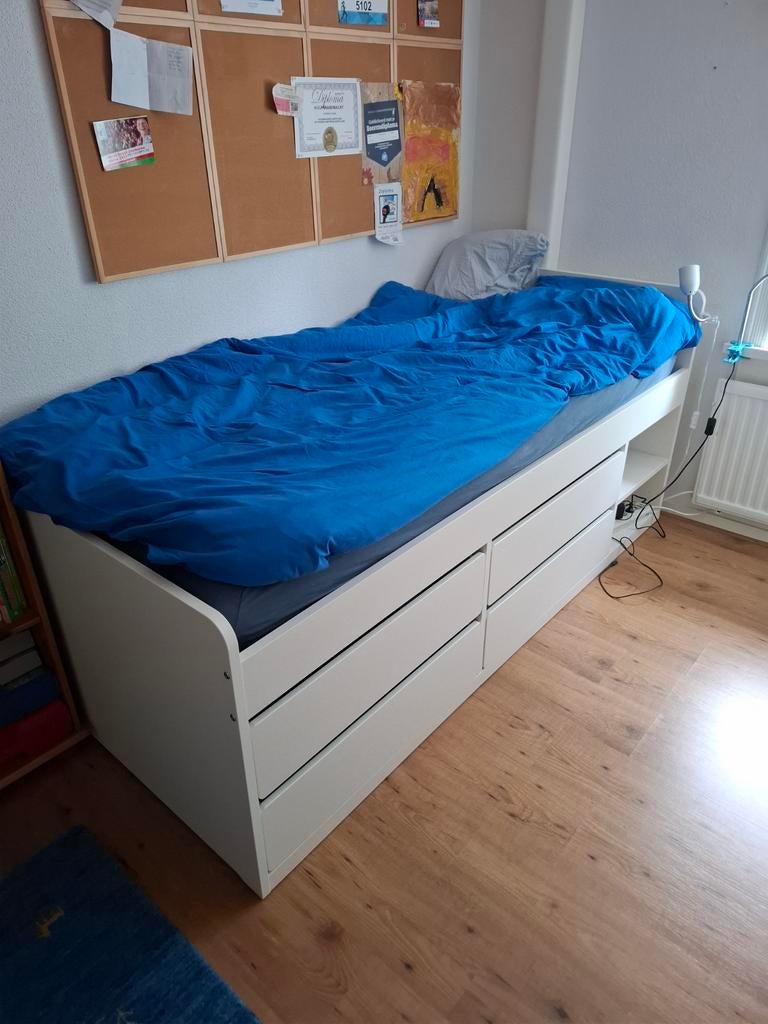 Ikea Släkt eenpersoonsbed met 4 laden en matras, Huis en Inrichting, Slaapkamer | Bedden, Ophalen
