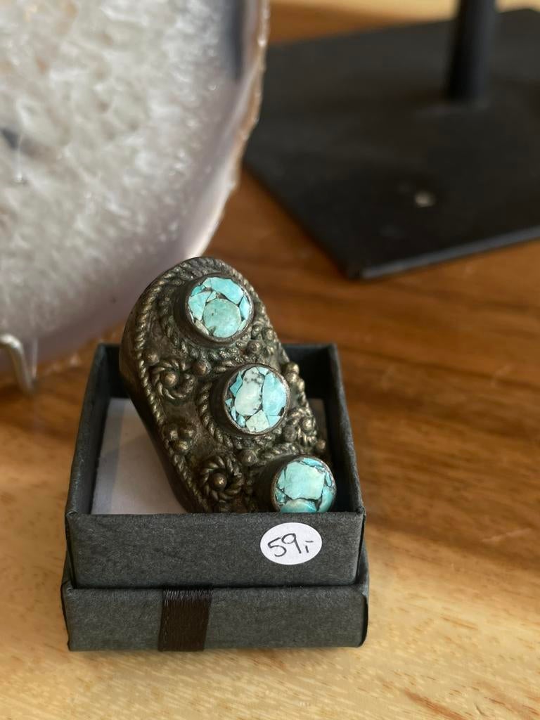 Tibetaanse ring turkuoise zilver, G, Ophalen of Verzenden, Zo goed als nieuw, 17 tot 18
