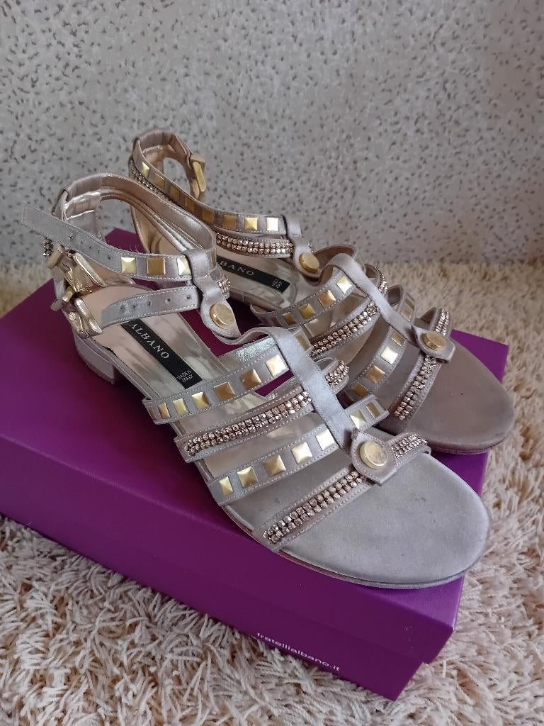 Albano gladiator sandalen beige goud 38, Verzenden, Beige, Sandalen of Muiltjes, Gedragen