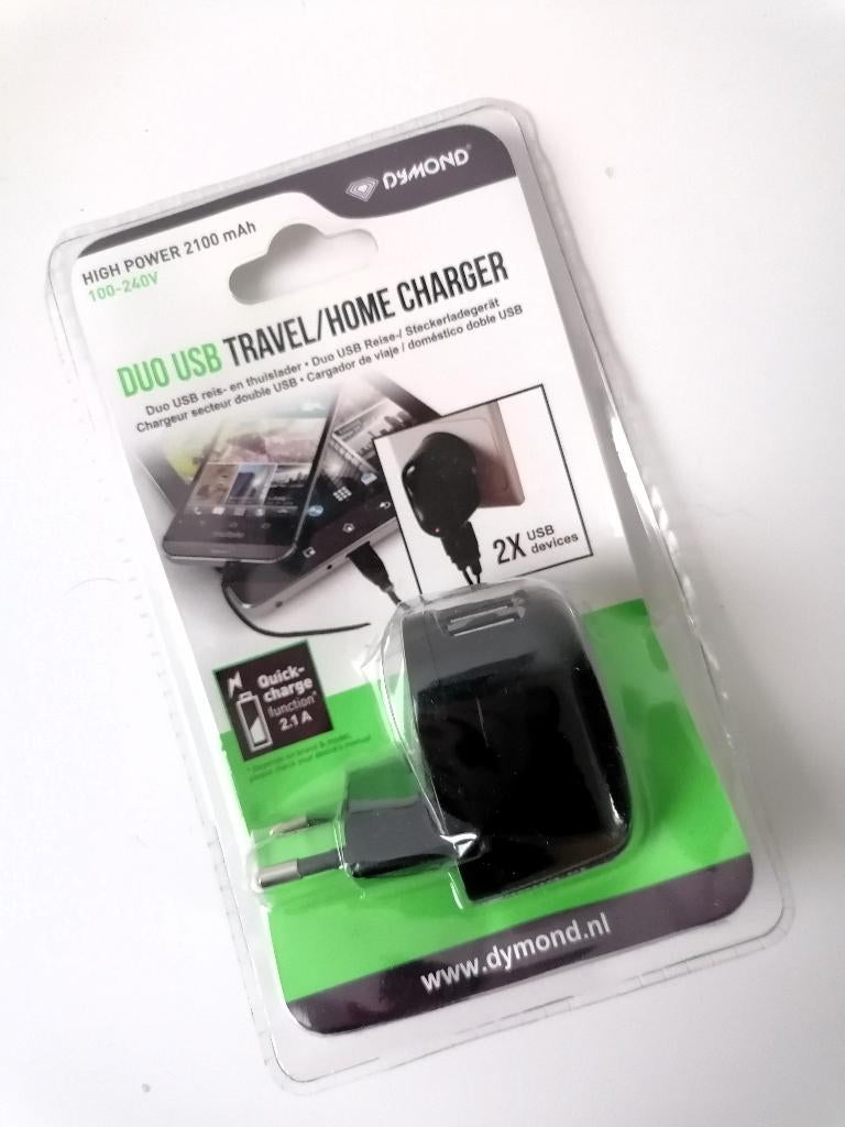 Dymond duo USB travel/home quick charger stekker, Telecommunicatie, Mobiele telefoons | Toebehoren en Onderdelen, Zo goed als nieuw