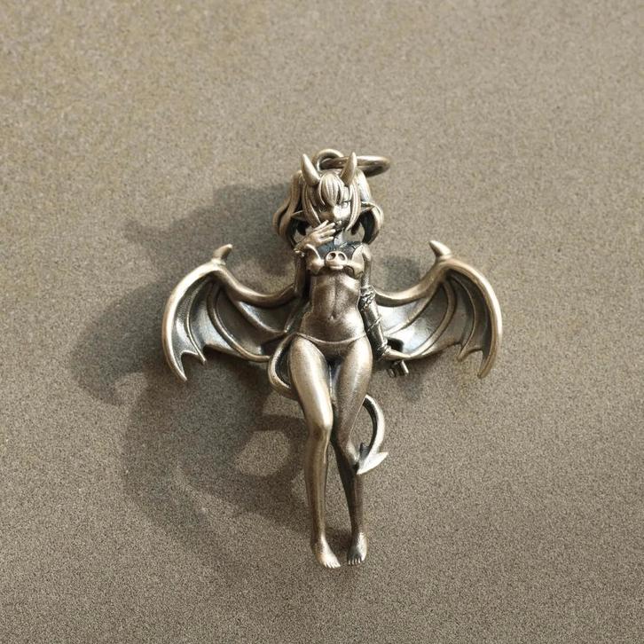 Speelse Anime Succubus Hanger - 925 zilver, Sieraden, Tassen en Uiterlijk, Kettinghangers, Nieuw, Zilver, Zilver, Overige voorstellingen