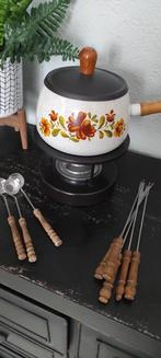 Vintage fondueset fonduestel bruin bloemen, Ophalen of Verzenden, Zo goed als nieuw, Brander, Fondueset