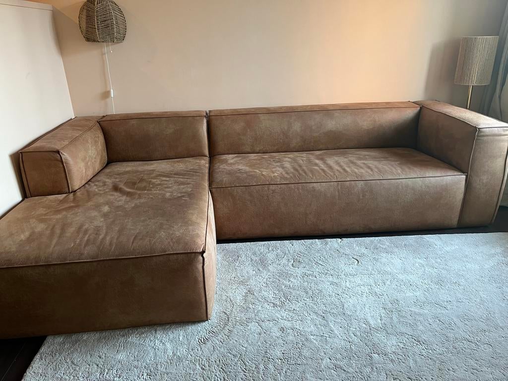 L-vormige bank  - Bruin eco leer, Ophalen, 250 tot 300 cm, Gebruikt, Vierpersoons of meer