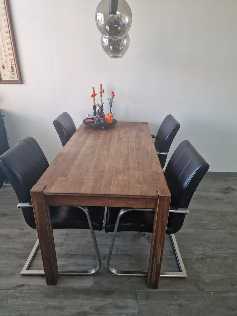 4 Henders en Hazel stoelen Leer, Huis en Inrichting, Stoelen, Ophalen, Gebruikt, Zwart, Leer