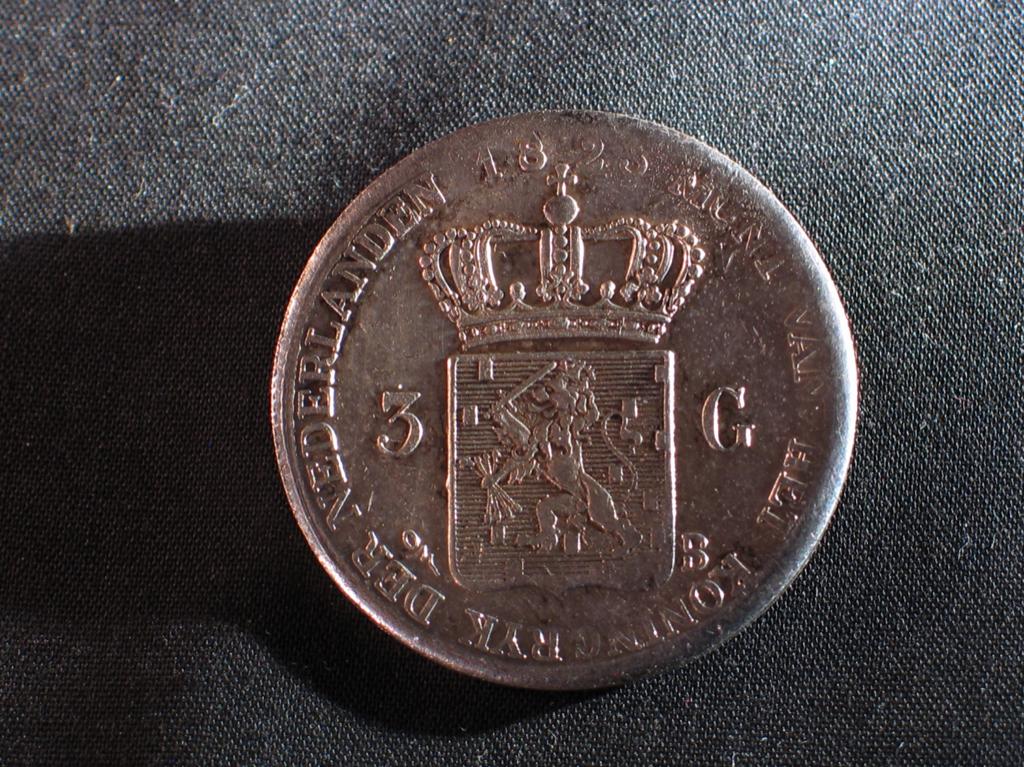 3 gulden zilver 1823 Willem 1 - vervalsing. 2104, Ophalen of Verzenden, Overige waardes, Losse munt, Zilver